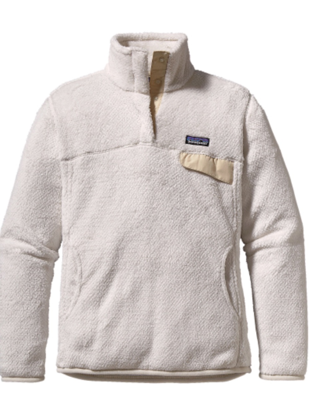 Patagonia Ivory Sherpa Snap-T Pullover with Tan Pocket
